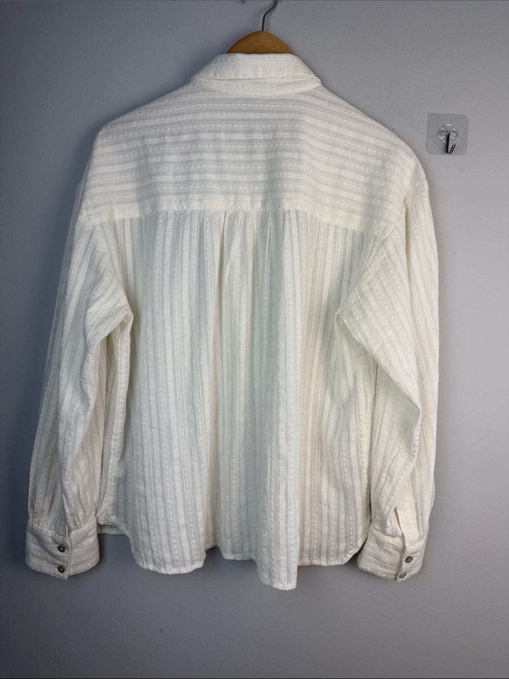 Faherty Olli Organic Cotton Popover Shirt in Egret Long Sleeves Large Minimalist - Picture 11 of 16